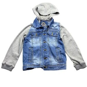 Urban Republic Kids Denim Jacket Hooded Fleece Sleeves Blue Size 14/16 Grunge